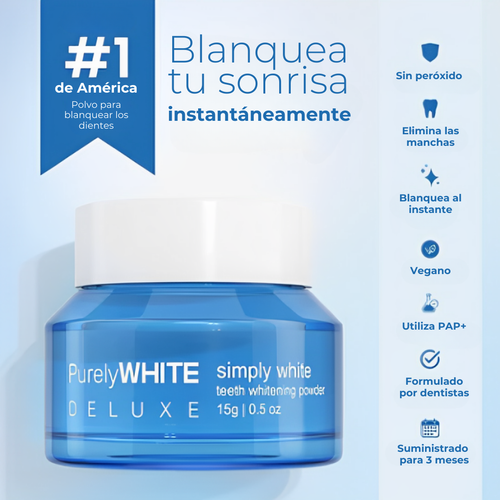 PURELY WHITE | Polvo Blanqueador Instantáneo Para Dientes